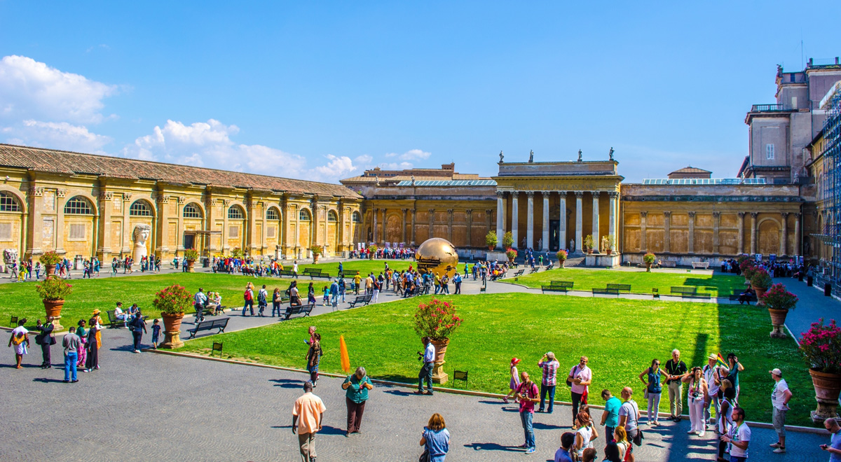 Tourists exploring the Urban park inside the Vatican City. Park Inside Walls Vatican Museum