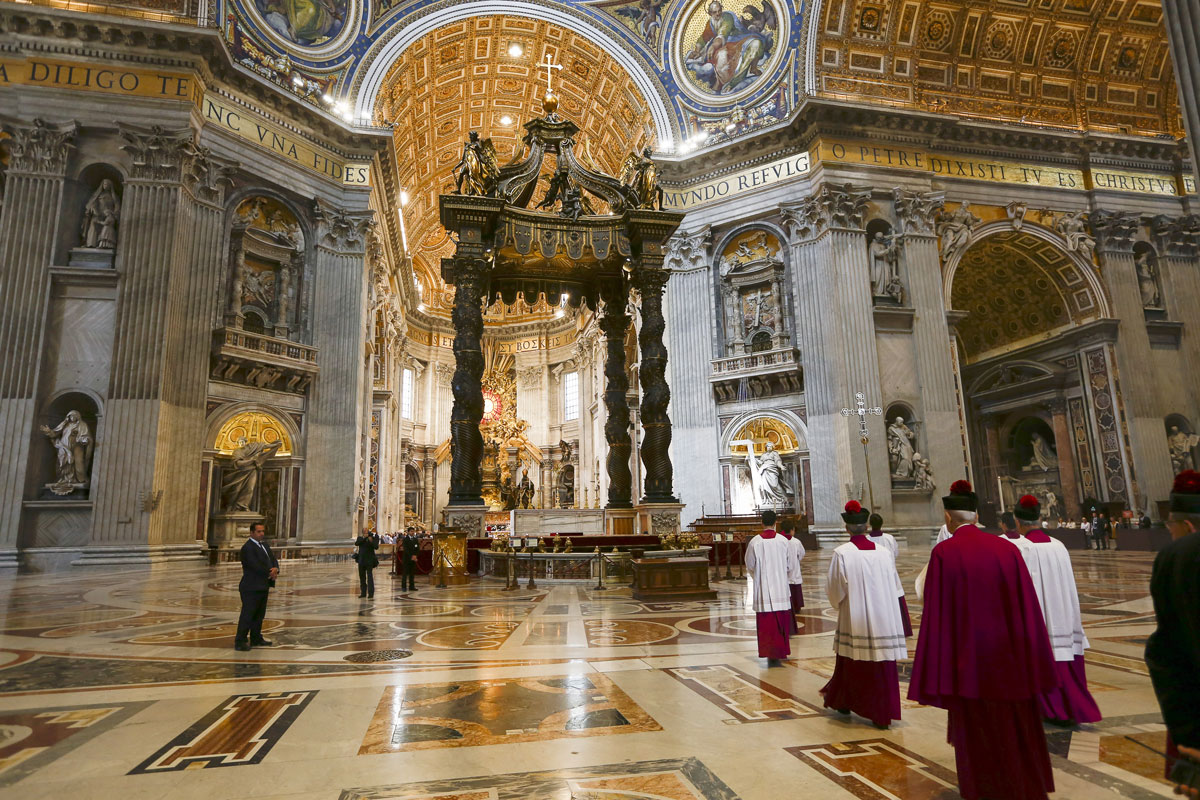 The Pope and entourage inside beautiful St. Peter's Basilica. St Peter's Basilica Vatican