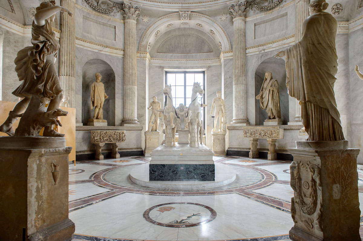 Statue room inside the Vatican museum in the Vatican City in Rome. Vatican Museum Interior