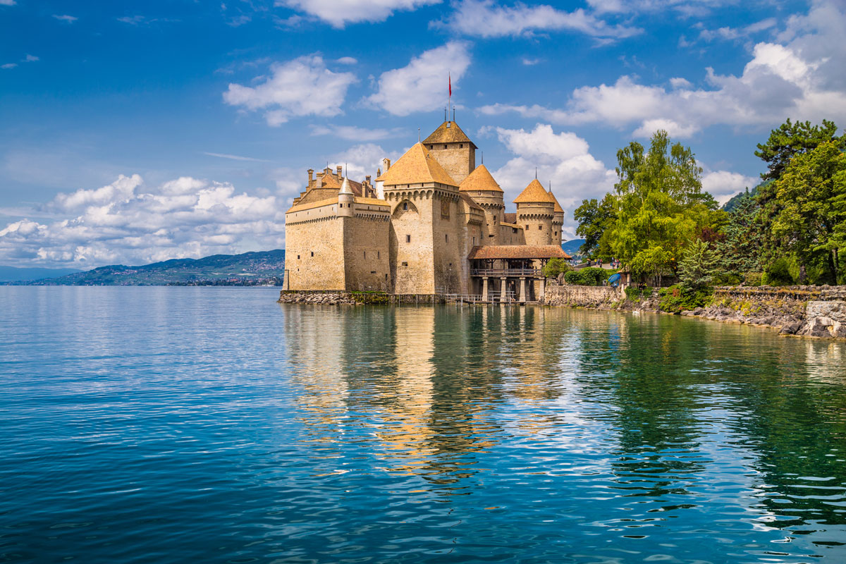 Chillon Castle on the shore of Lake Geneva near Montreux, Switzerland