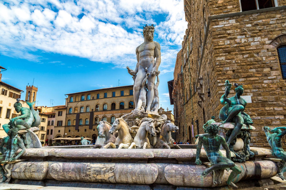 Fountain of Neptune beside Palazzo Vecchio on Piazza della Signoria, Florence