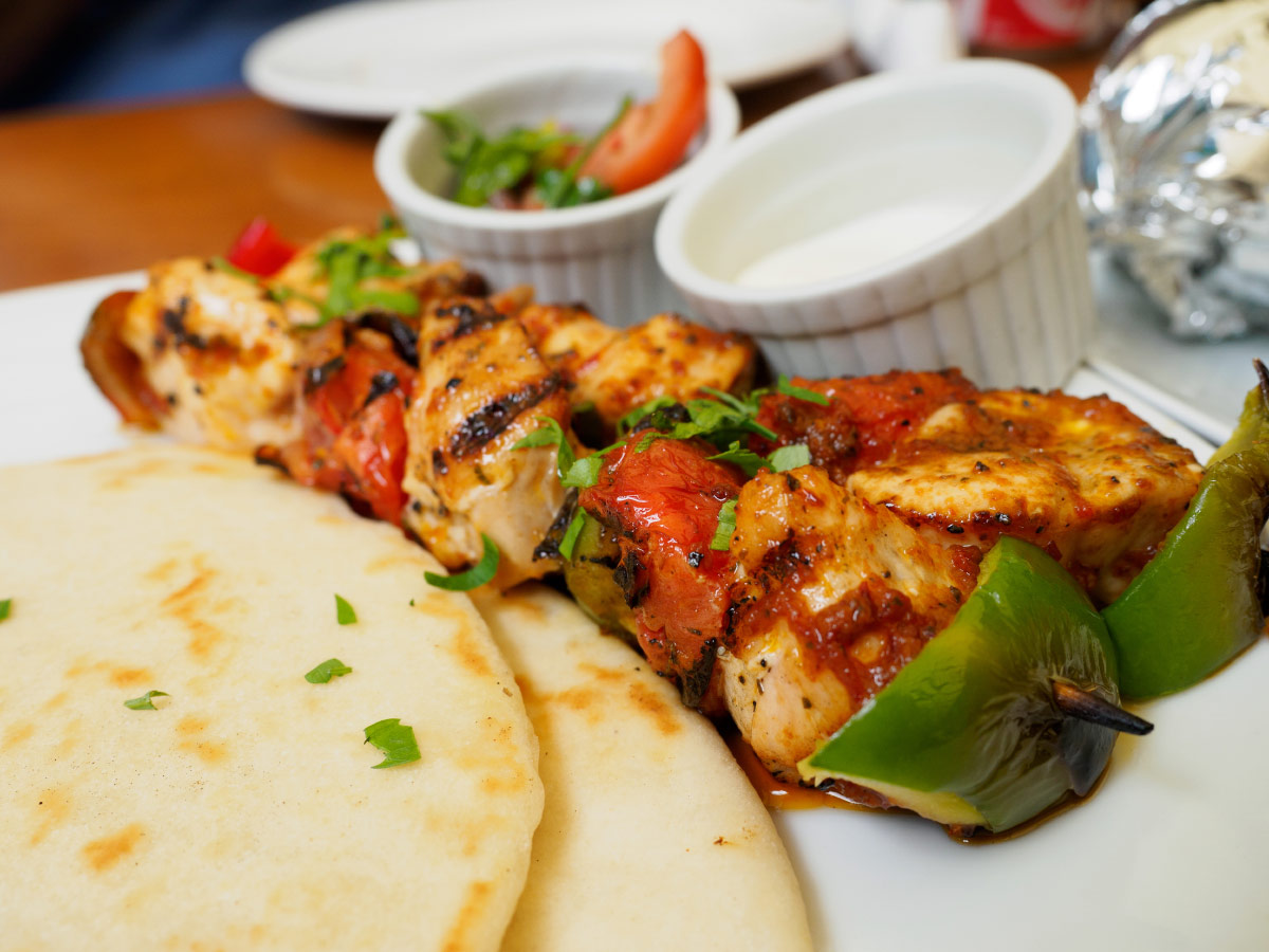 Chicken souvlaki and pita bread food bucket list