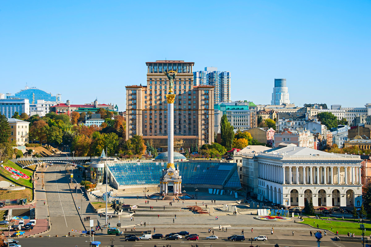 Independence Monument on Maidan Nezalezhnosti square in Kyiv, Ukraine