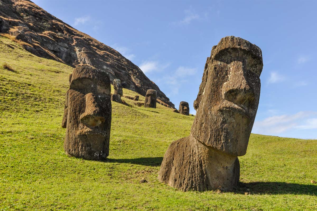 Famous Moai statues at the Rano Raraku volcano on Easter Island