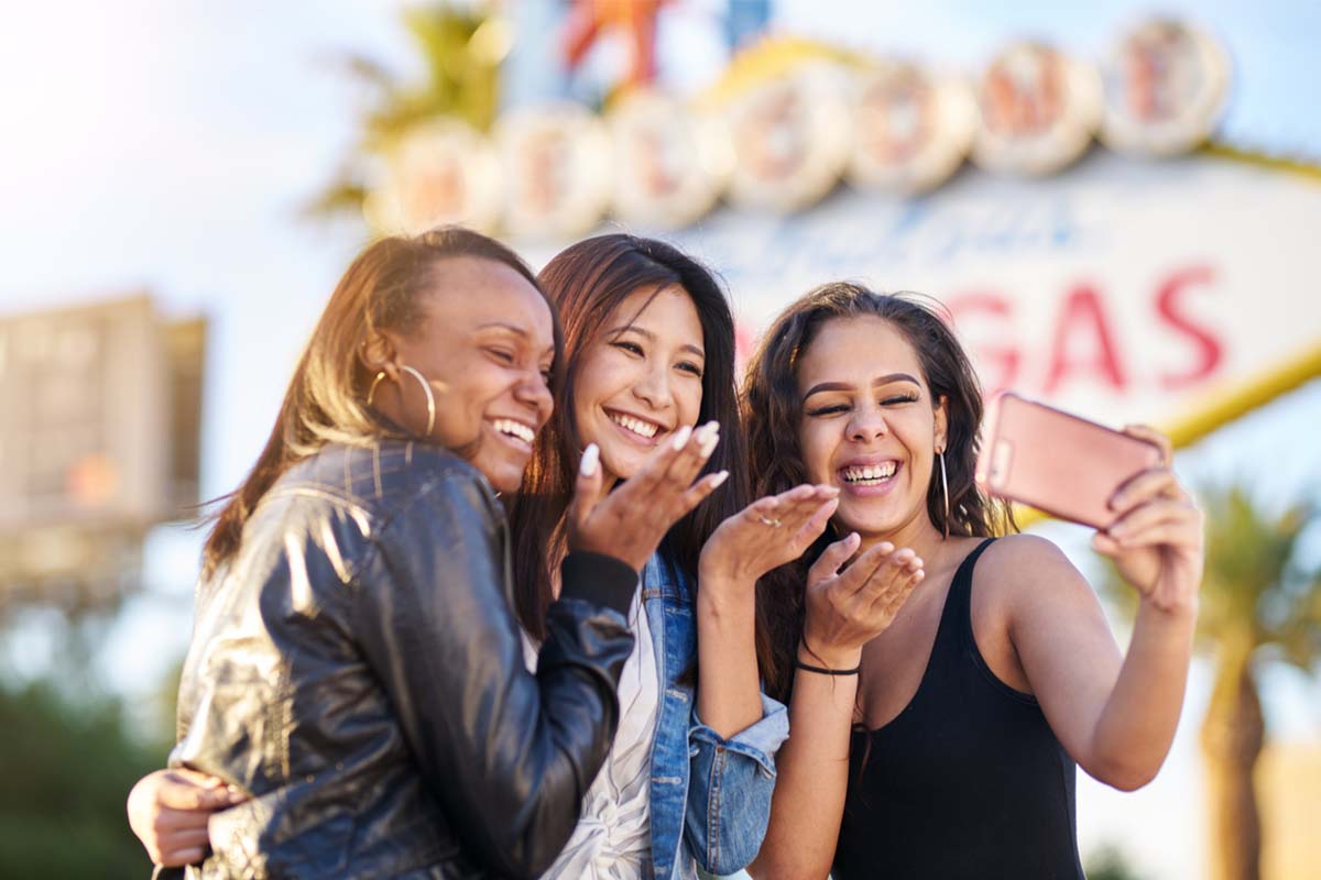 Friends exploring "Sin City"