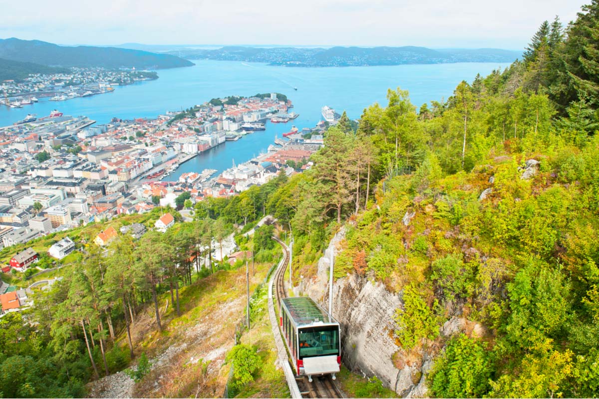 The funicular going up Mt Floyen