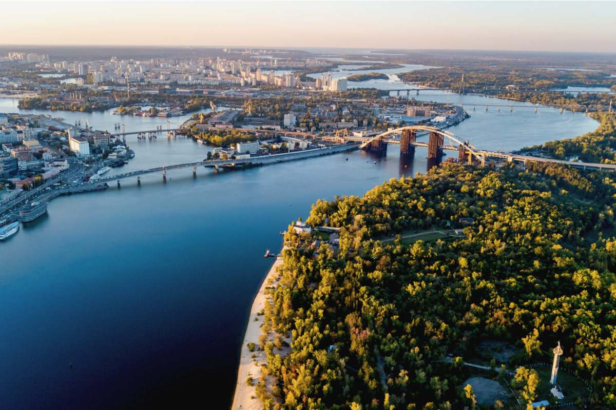 Dnieper river and Truchaniv island from above reasons to visit Kiev