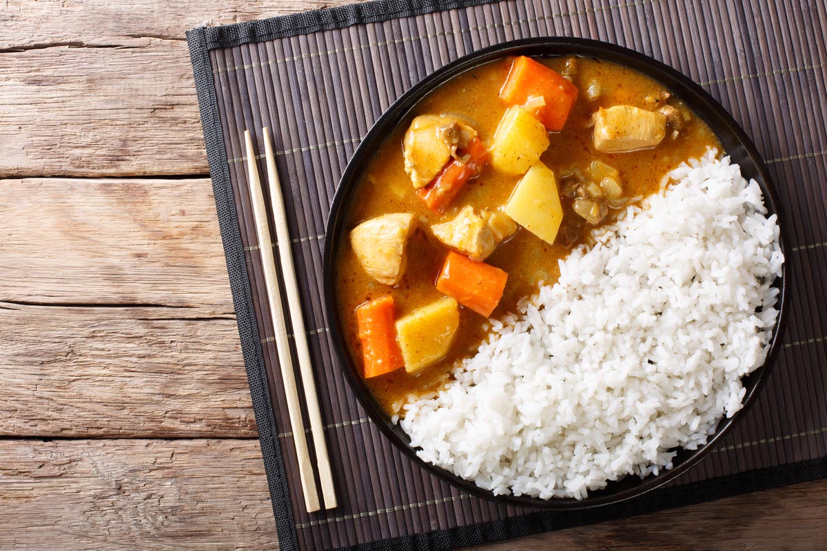 Japanese curry rice with meat, carrot and potato
