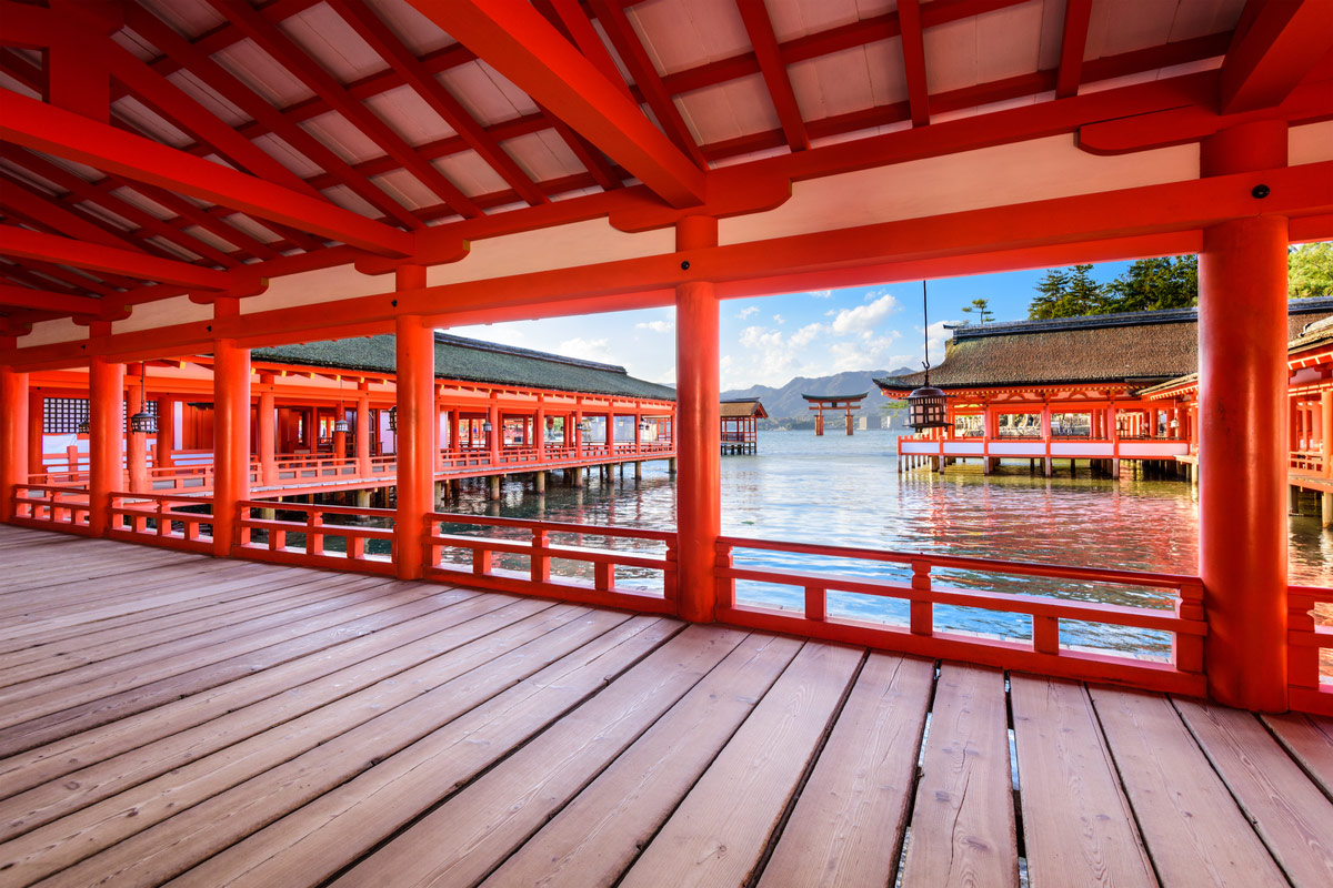 The open air halls of Itsukushima Shrine on Miyajima Island