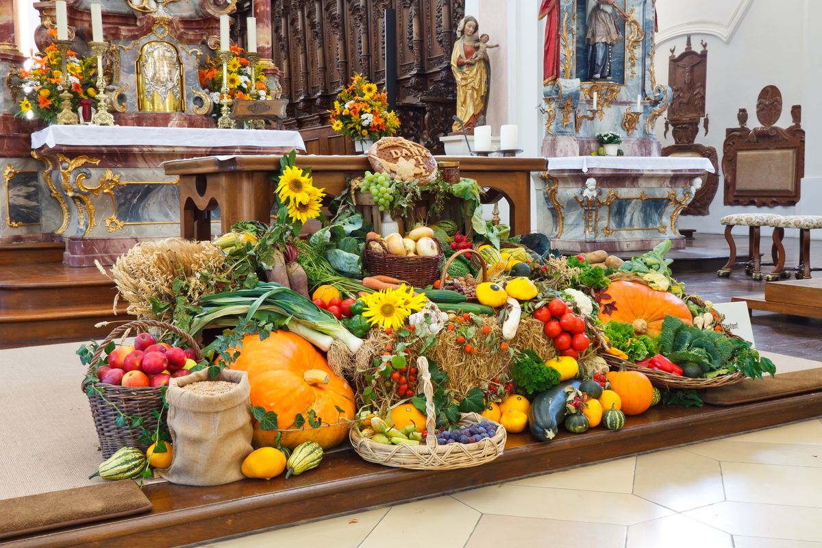 Chruch alter decorated for Erntedankfest Germany thanksgiving