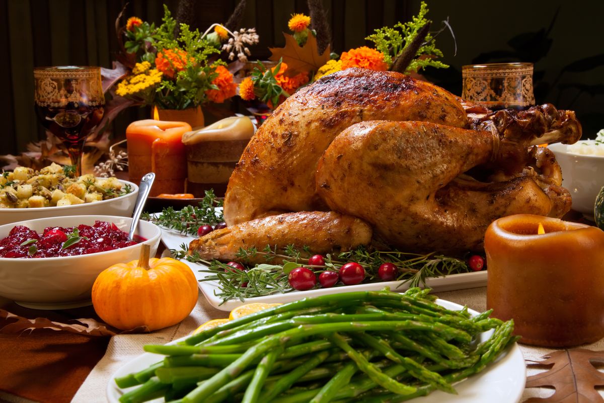 Roast turkey with cranberries and green beans, thanksgiving