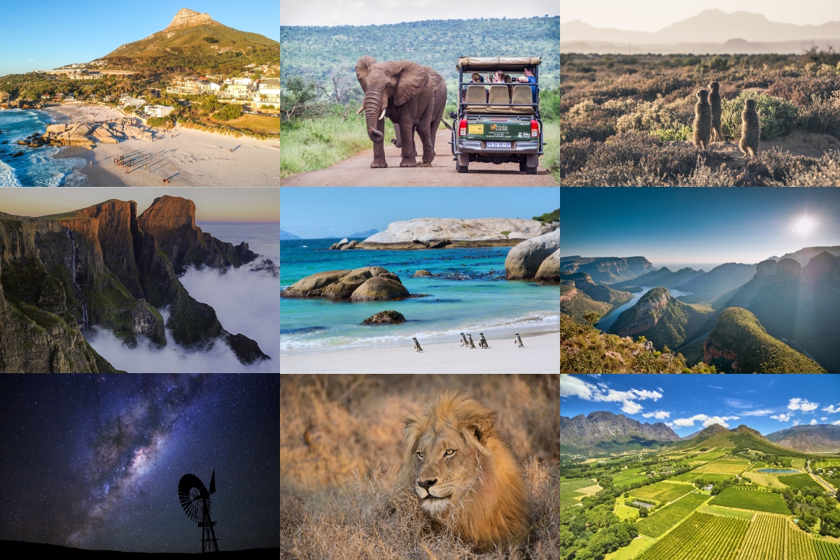 Collage of different types of landscapes in South Africa