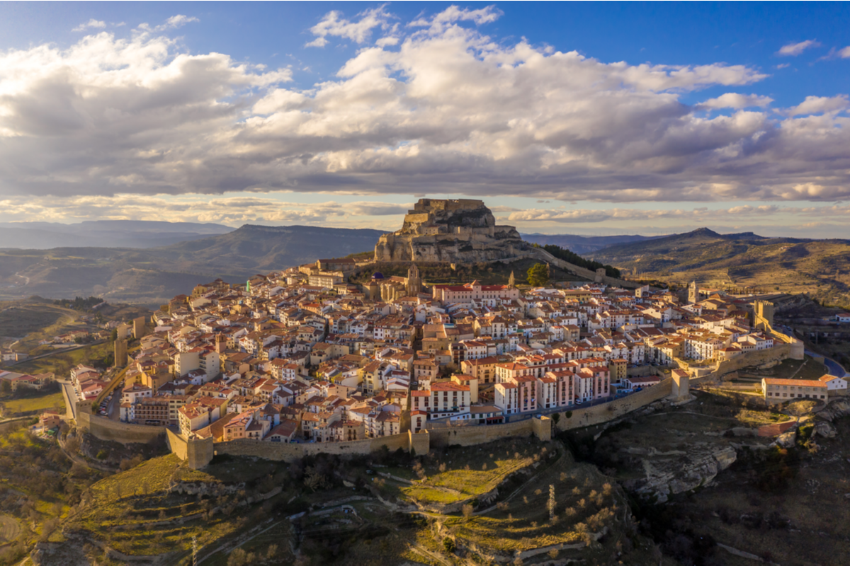View of castle and town of Morello in Spain