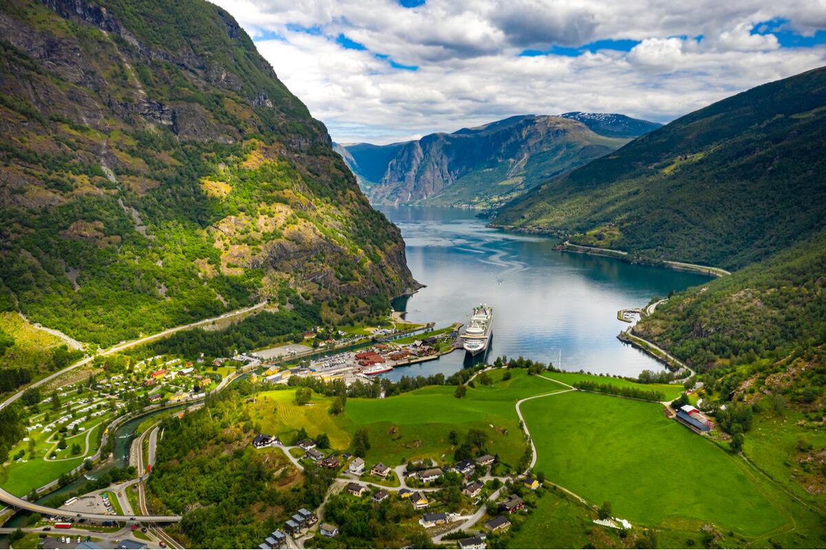 View of Flam and fjords in Norway railway journeys