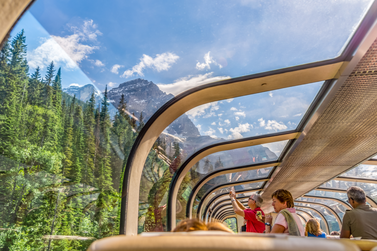 View from Rocky Mountaineer train in Canada railway journeys