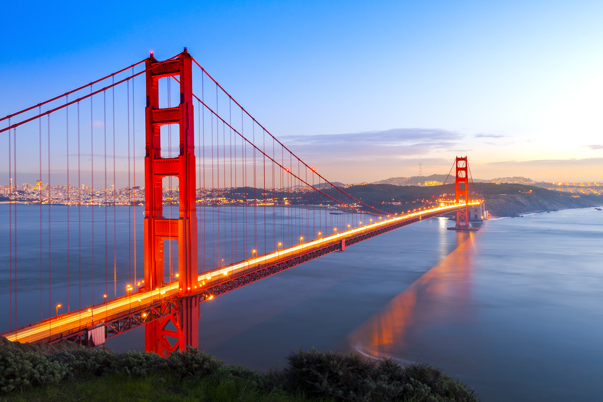 View of Golden Gate Bridge San Francisco railway journeys