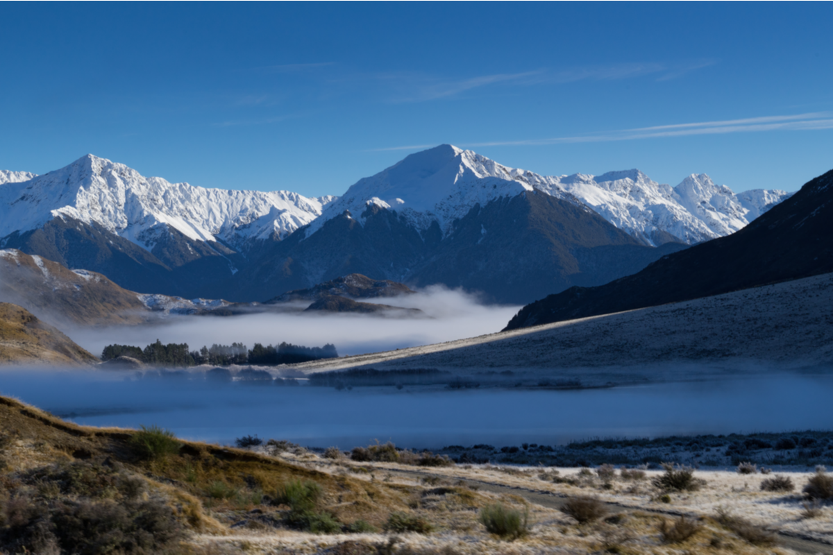View of southern Alps New Zealand railway journeys
