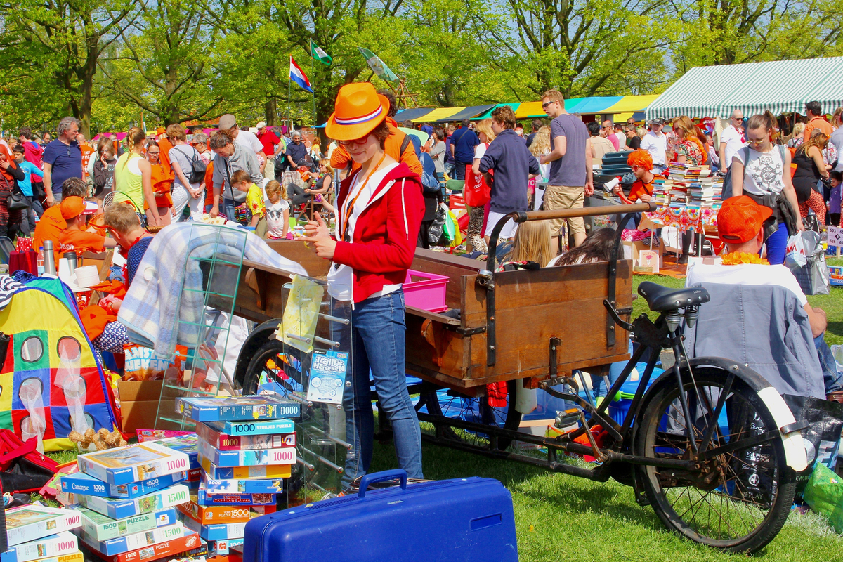 People browsing markets in the Netherlands on King's Day