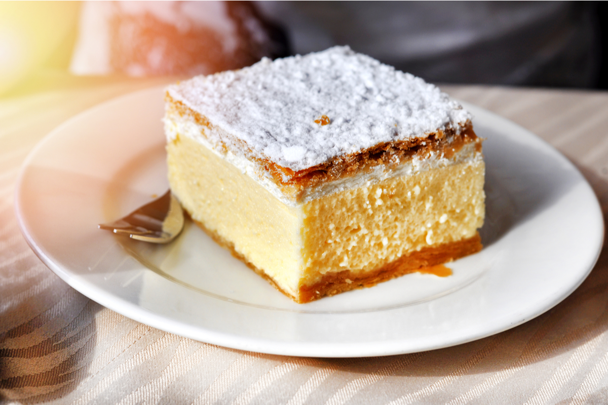 Slice of kremnista Slovenian cream cake World Baking Day