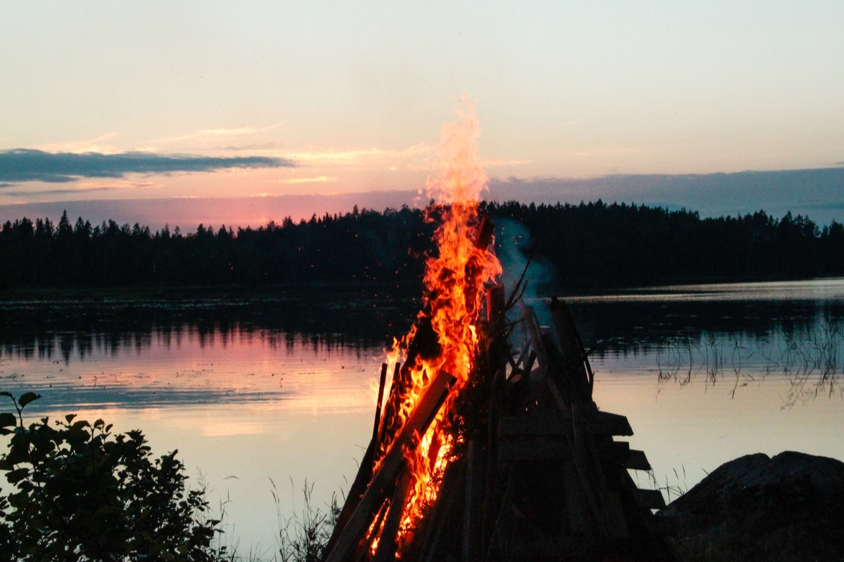 Summer solstice midsummer bonfire in Finland