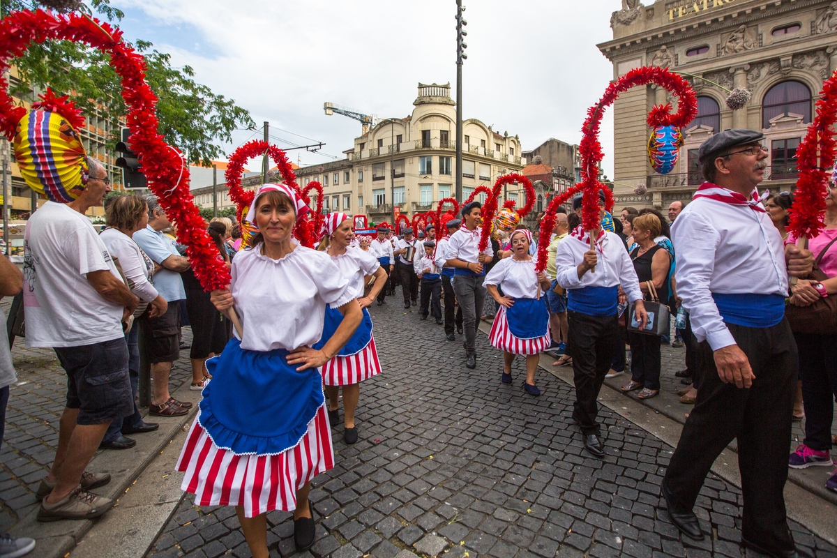 People celebrate Festa de Sao Joao in Porto Portugal summer solstice