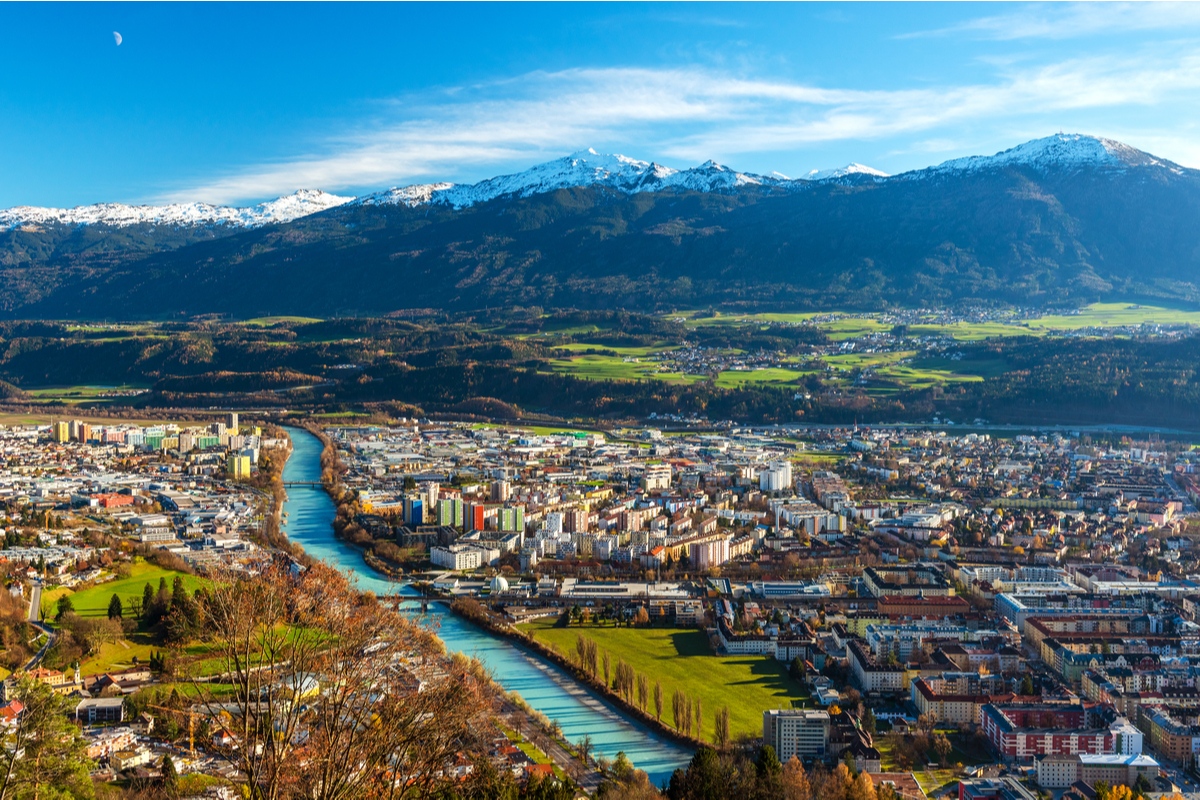 View of Innsbruck Asutria and Tyrol Mountains summer solstice