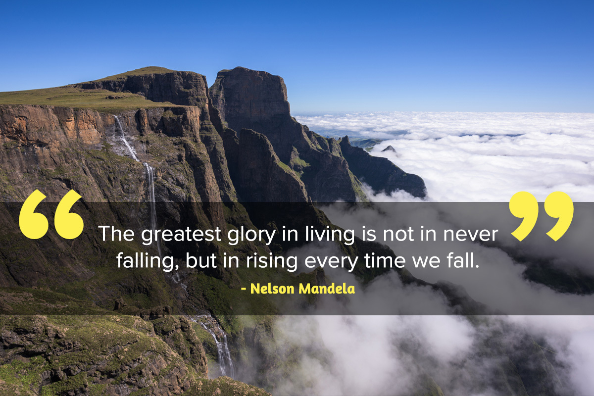 Tugela Falls in the Drakensberg and Inspirational quote Nelson Mandela Day