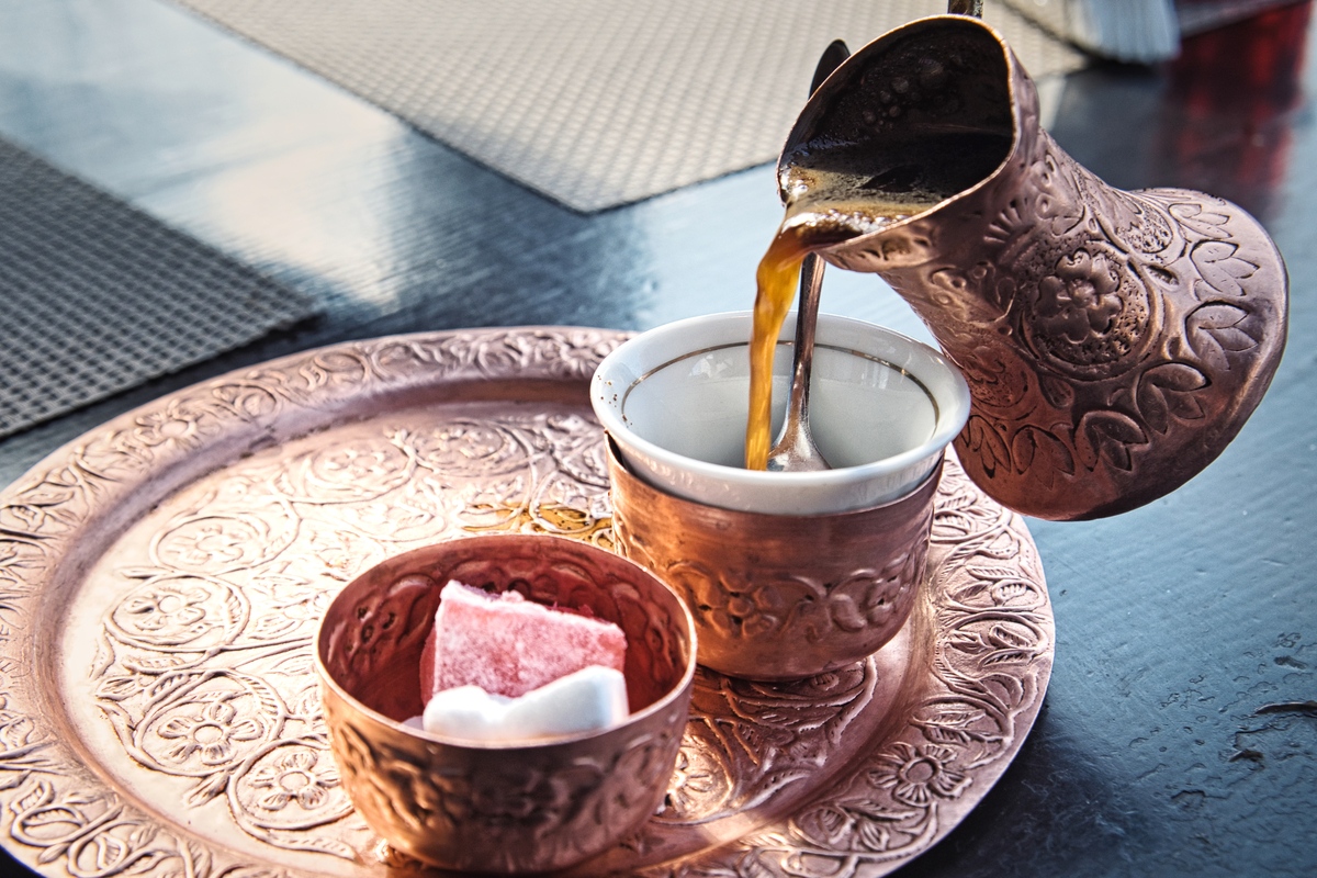 Traditional Bosnian coffee enjoyed in Mostar in Bosnia and Herzegovina