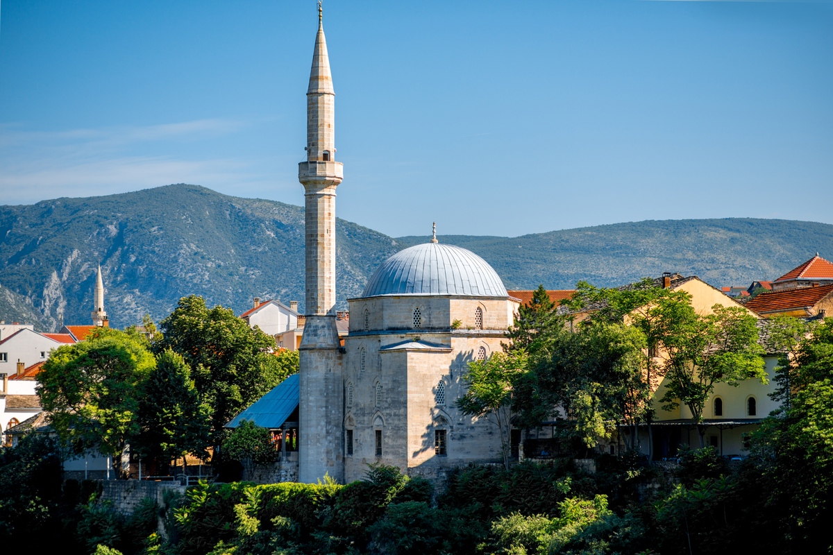 View of Koski Mehmed Pasha Mosque in Mostar in Bosnia and Herzegovina