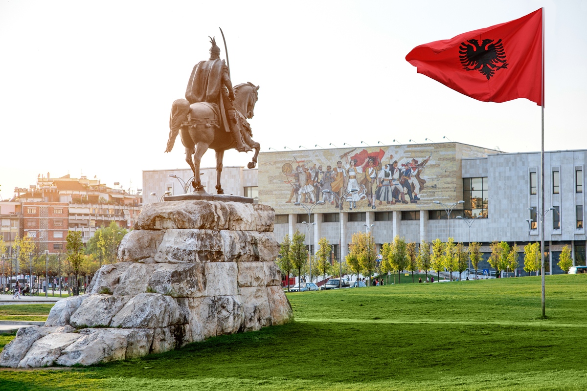 Skanderbeg Monument Statue in Tirana, Albania
