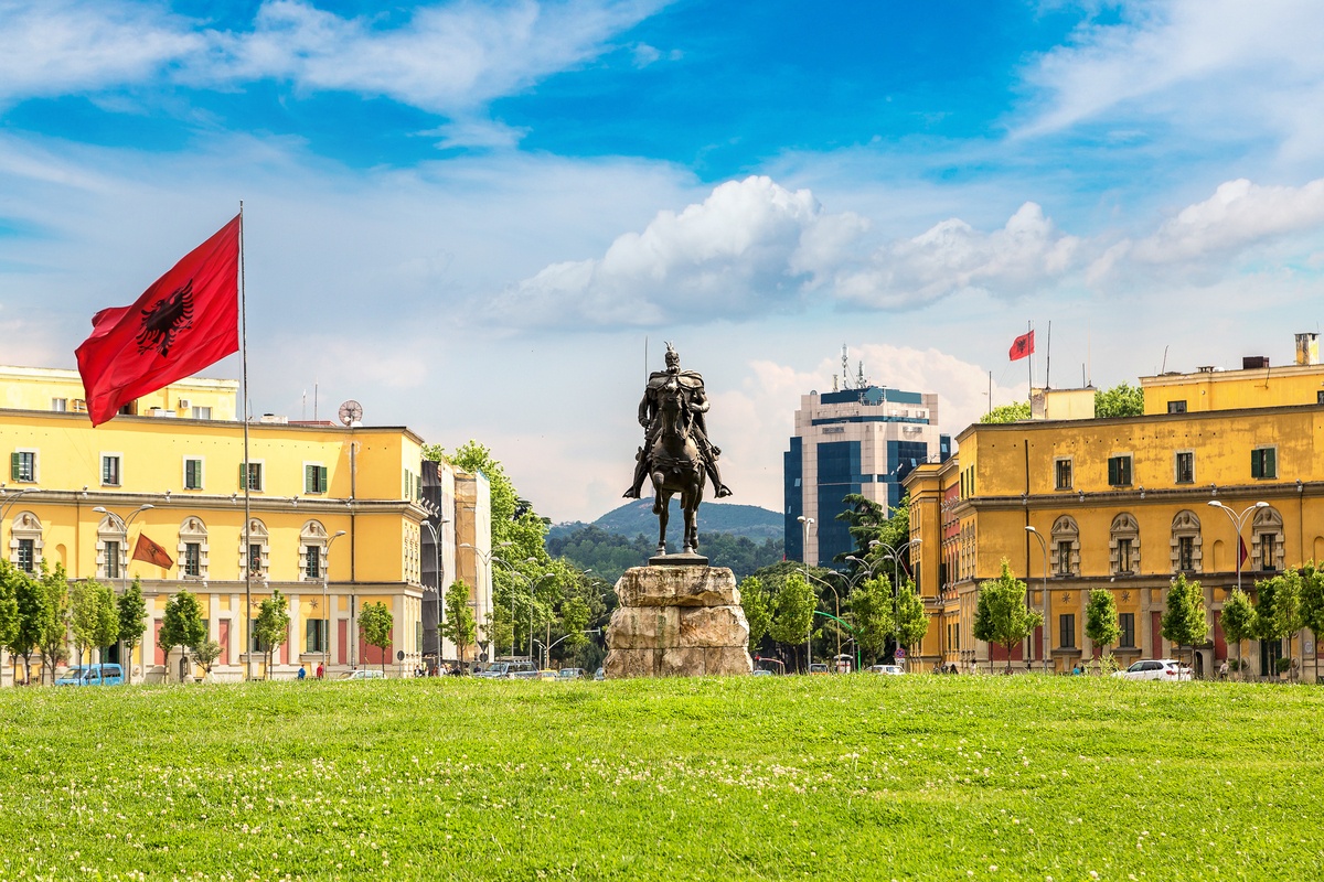 View of Skanderbeg Square in Tirana, Albania