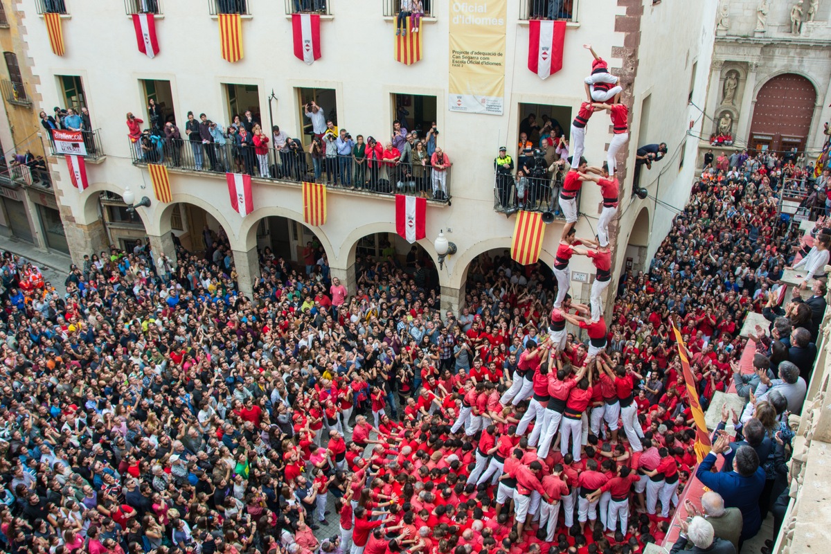 Human tower created for Concurs de Castells in Spain