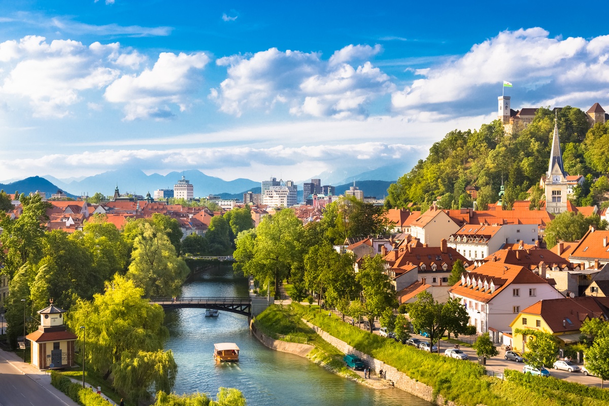 View of Ljubljanica River in Ljubljana, Slovenia