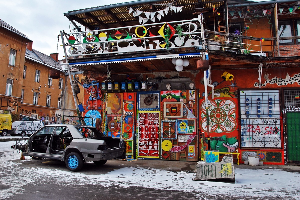 Street in Metelkova art commune Ljubljana, Slovenia