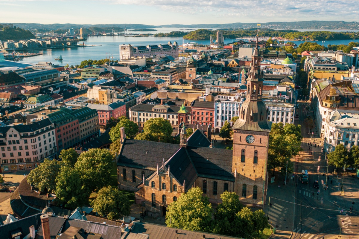 View of modern and traditional architecture in Oslo, Norway