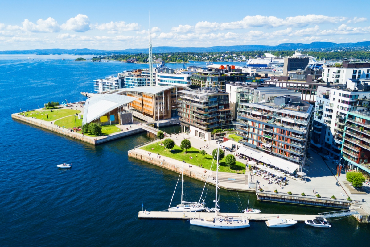 Aerial view of harbour in Oslo Norway