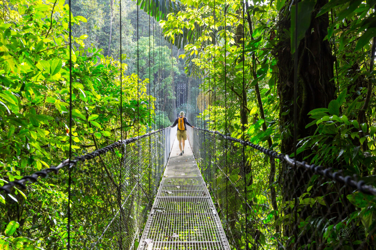 Man hiking through Monteverde Cloud Forest in Costa Rica, World Kindness Day