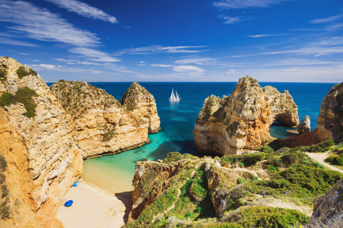 View of beaches on Portugal's Algarve Coast, World Kindness Day