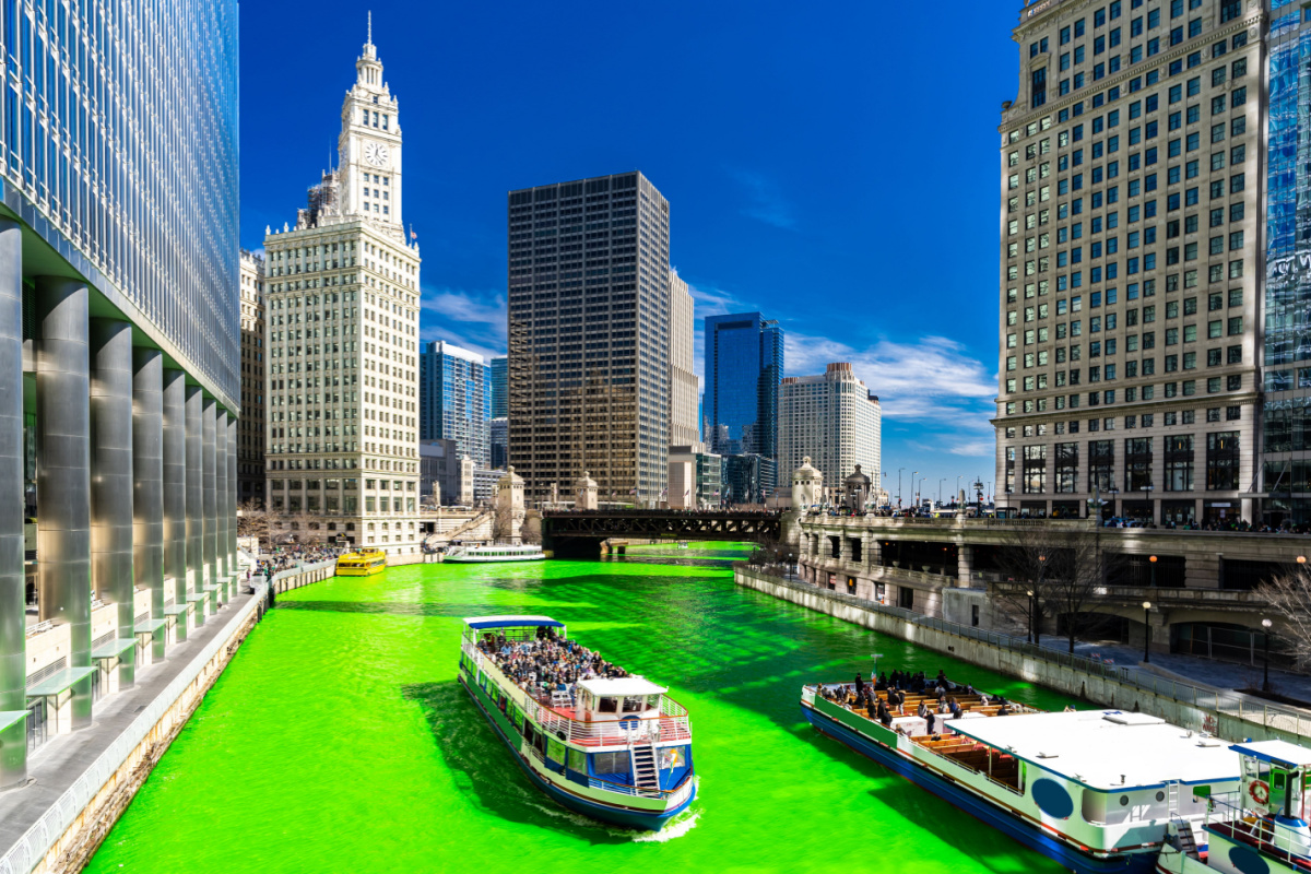 Chicago River dyed green for St. Patrick's Day