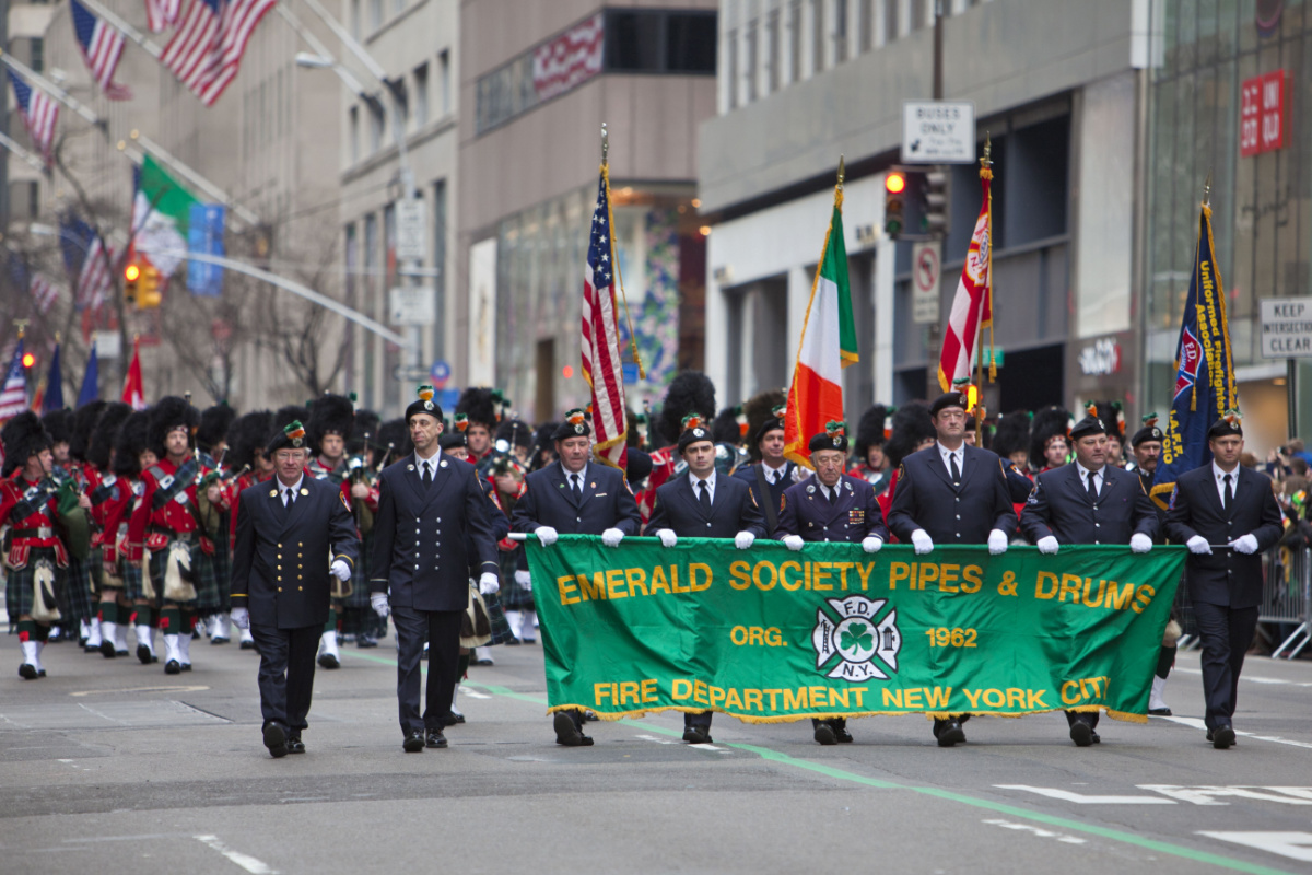 NYPD pefromers in New York City St Patrick's Day parade